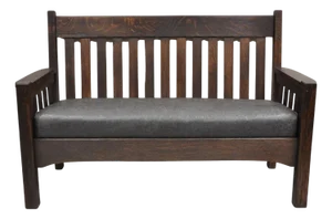Antique Arts & Crafts Mission Oak Stickley Style 14 Slatted Bench Settee Sofa