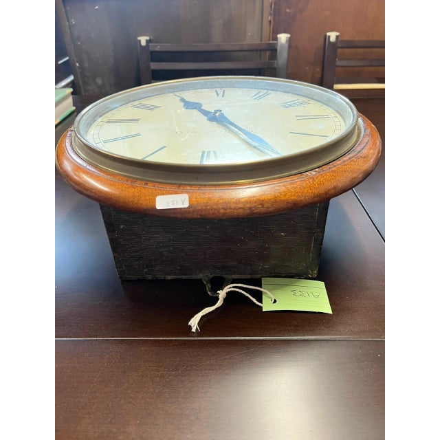 Antique Mahogany School Clock with Fusee Movement For Sale - Image 5 of 7