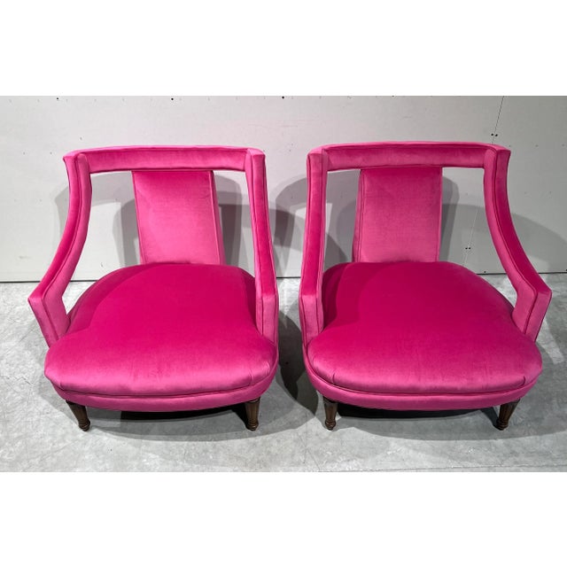 Stunning pair of open arm chairs by Sliver Craft Furniture company recently re-upholstered in Gaston Y Daniela fuchsia...