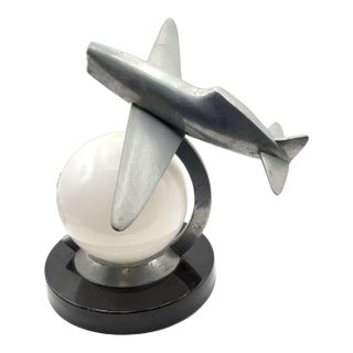 1980s Art Deco Machined Age Aluminum Fighter Airplane Table Lamp by Sarsaparilla For Sale