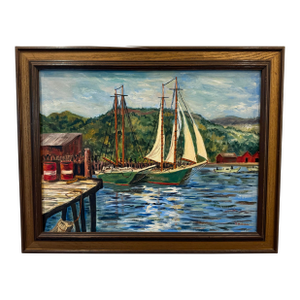 Vintage Signed Maritime Harbor Oil Painting by P. McIsaac
