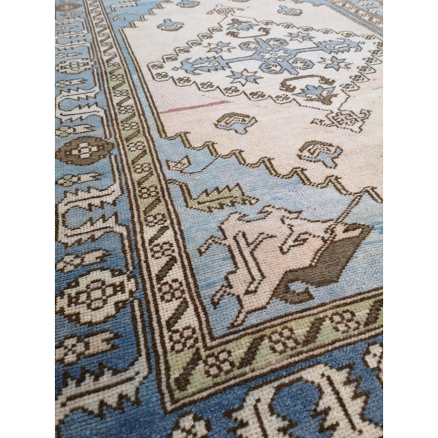 Blue Vintage Turkish Geometric Anatolian Oushak Rug For Sale In Raleigh - Image 6 of 13