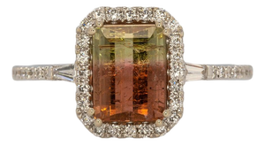 1.8Ct Bi-Color Tourmaline Ring With Earth-Mined Diamond Accents: Solid 14k Gold, Size 6.75