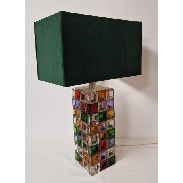 Table Lamp with Multi-Colored Glass Cubes Base, 1970s For Sale - Image 6 of 14