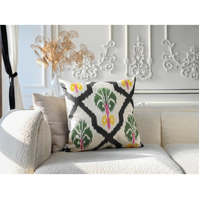 Authentic Handmade Uzbek Ikat Pillow Cover — Crafted in Margilan, Uzbekistan Bring timeless craftsmanship and rich...