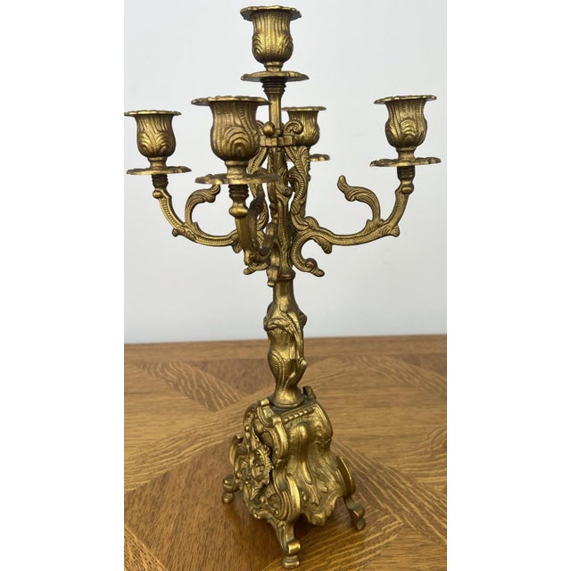 Vintage French Brass Ornate Candleholders, Set of 2 For Sale - Image 11 of 12