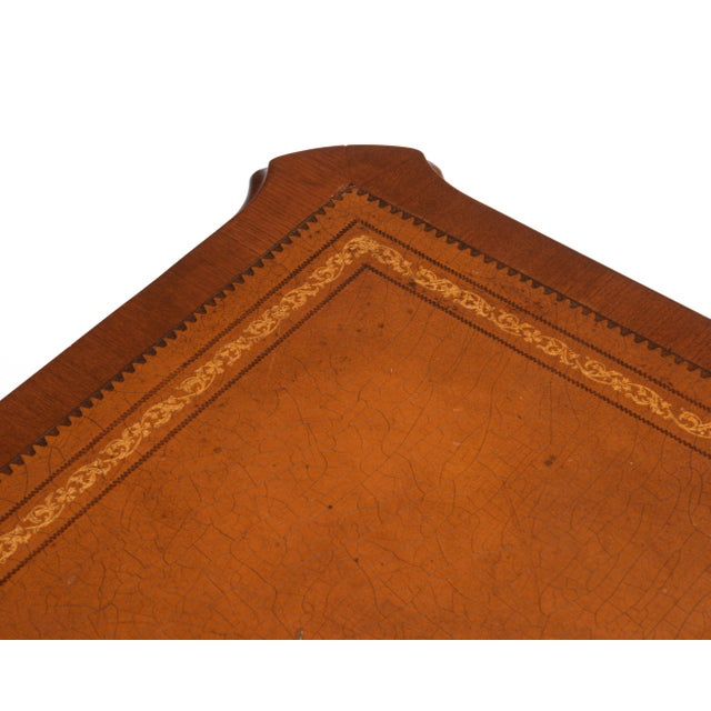 French Louis XV Provincial Style Embossed Leather Top Cabriole Legs Card Games Table For Sale - Image 12 of 15