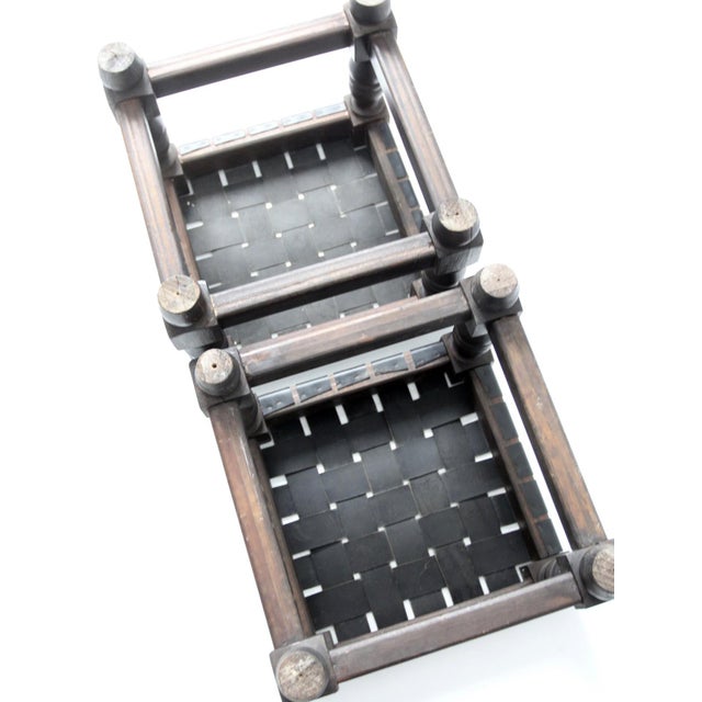 Mid-Century Spanish Revival Leather Strap Stools Pair For Sale - Image 13 of 15