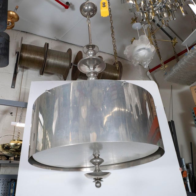 Modern Large scale drum chandelier with mesh diffuser For Sale - Image 3 of 9