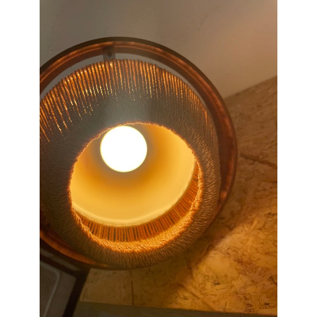 Mid-Century Modern 1960s Teak and Rope Pendant Lamp For Sale - Image 3 of 7