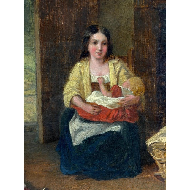 British Artist, Victorian Cottage Interior with Mother and Children, 1860-1870, Oil on Canvas For Sale - Image 10 of 18