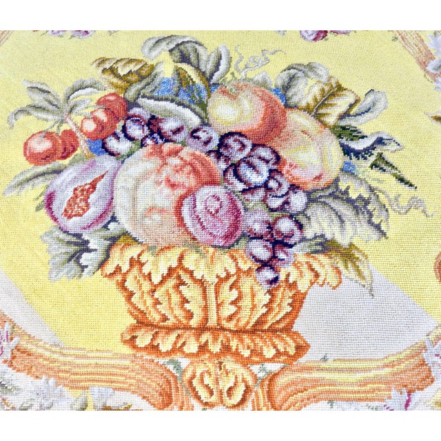 Yellow Large Victorian Style Needlepoint Pillow Fruit Bowl Design With Down For Sale - Image 8 of 11