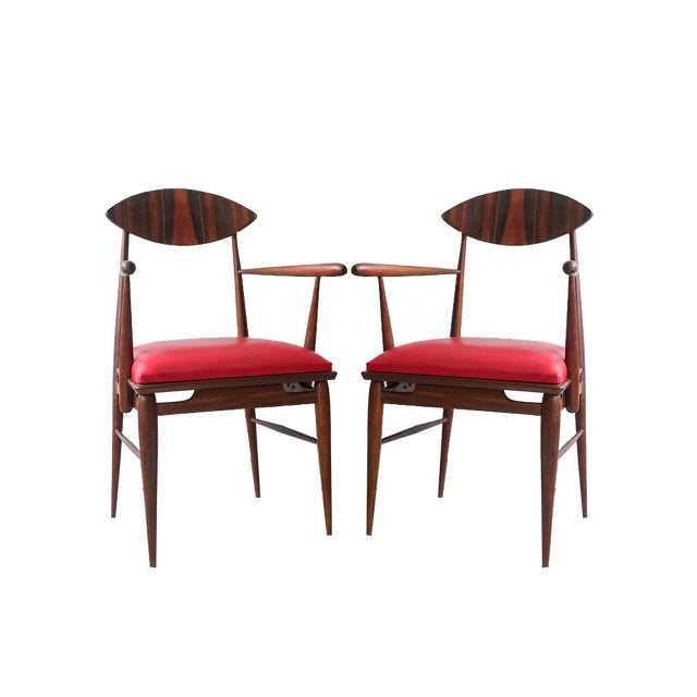 Set of Vintage Portuguese Armchairs in Sucupira Wood, 1950s For Sale