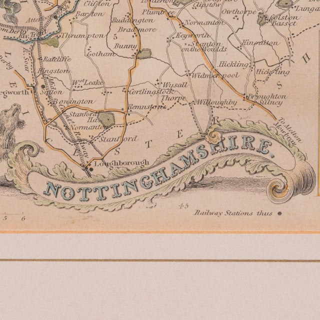 Wood 1850's Antique Nottinghamshire Map For Sale - Image 7 of 12