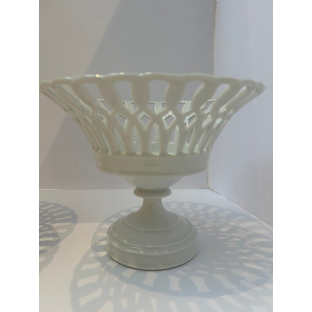 Two Similar White Openwork Porcelain Pedestal Compotes For Sale - Image 4 of 14