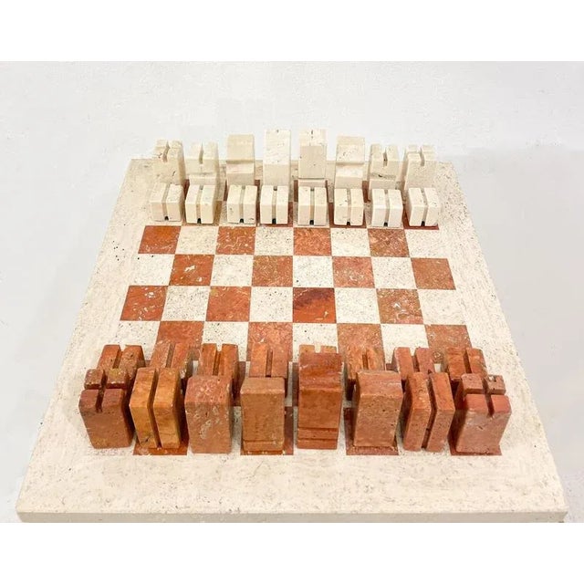 Chess Game in Two Colored Travertine by Angelo Mangiarotti, Italy, 1970s For Sale - Image 3 of 8