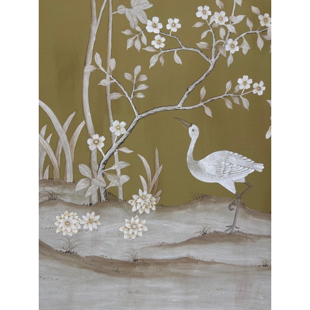Chinoiserie Hand Painted Williamsburg Chinoiserie Wallpaper Mural, Set of 7 Panels, Luxury Oriental Wall Art For Sale - Image 3 of 6