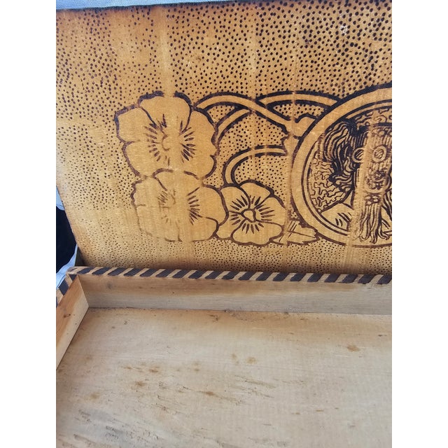 Antique Art Nouveau Pyrography Box With Native American Maiden Motif, c.1910 For Sale - Image 11 of 15