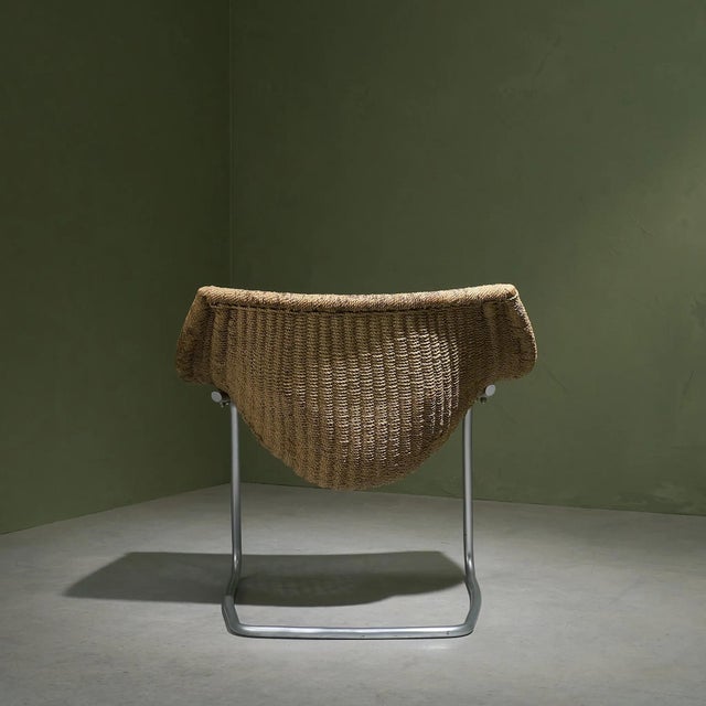 Bauhaus Tubular Cantilever Lounge Chair with Sisal Webbing, Netherlands For Sale - Image 3 of 12
