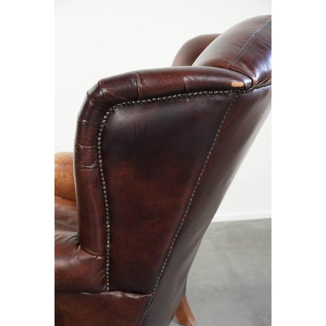 Vintage English Cowhide Wing Armchair For Sale - Image 12 of 13
