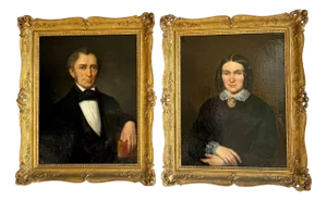 Portraits Gentleman and Lady, 1800s, Oil on Canvas, Framed, Set of 2