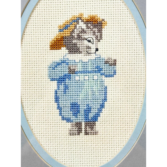 Vintage Framed Hand Done Beatrix Potter Cross Stitch Nursery Art For Sale - Image 4 of 5
