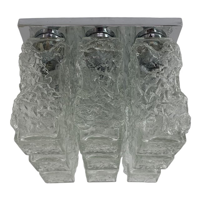 Ice Glass Ceiling Lamp from Hillebrand, 1970s For Sale