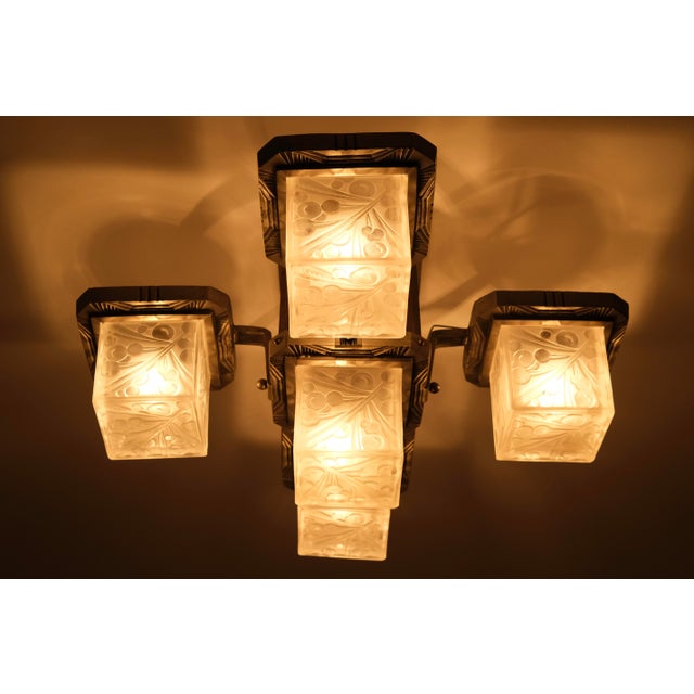 Ceiling Lamp with Cubist Glass Shades, 1930s For Sale - Image 4 of 8
