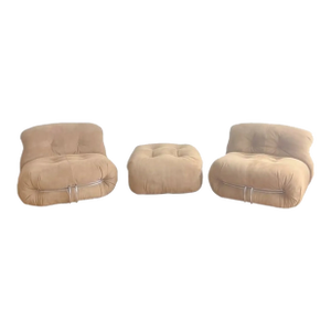 Original Soriana Lounge Chairs and Ottoman Design Tobia Scarpa for Cassina 1970s