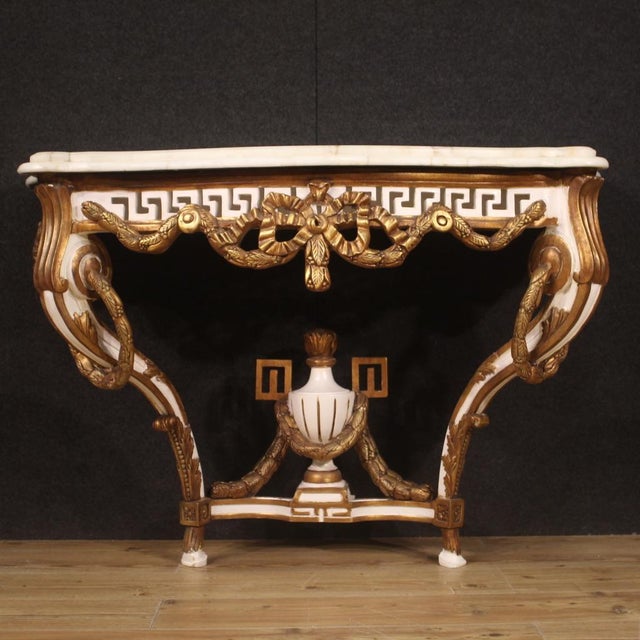 French Lacquered and Painted Console in Louis XV Style, 1980s For Sale - Image 11 of 13