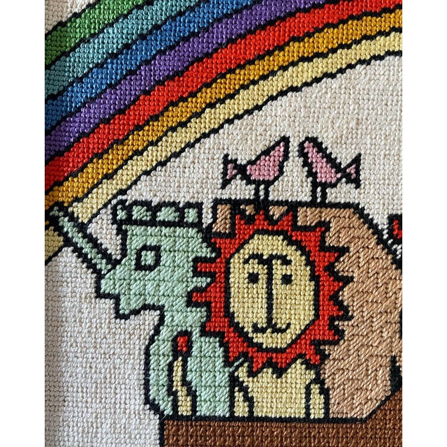 1970s Vintage 1970s Noah’s Ark Framed Needlepoint For Sale - Image 5 of 9