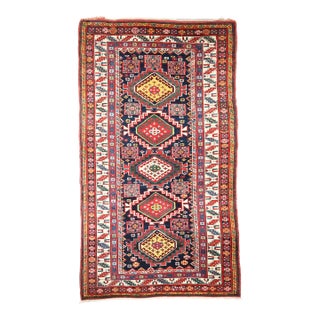 Classic Antique Caucasi̇an Shirvan Rug Dark Blue Tones Rug- 7' 9'' X 4' For Sale