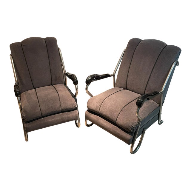 1930s Art Deco Club Chairs With Chrome and Ebonized Wood Handles - a Pair For Sale