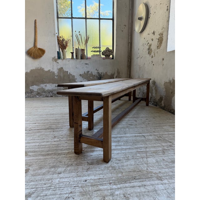 Vintage Rustic Farmhouse Benches in Oak, 1970s, Set of 2 For Sale - Image 14 of 18
