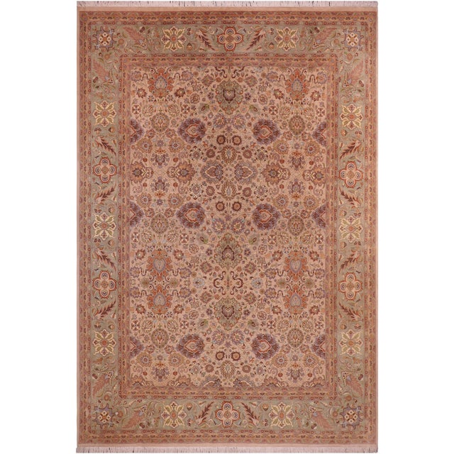 Boho Chic 1990's Pak-Persian Tan/Green Wool Rug - 9'3'' X 12'5'' For Sale - Image 9 of 9