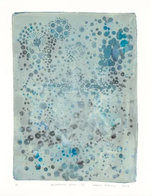 Neuropathic Gems Monoprint Original 9*12Abstract Art Geometry Blue Green by Carrie Bergey