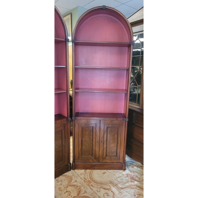 Pair of Fine 1950s Arch Top Tall Bookcases For Sale - Image 13 of 15