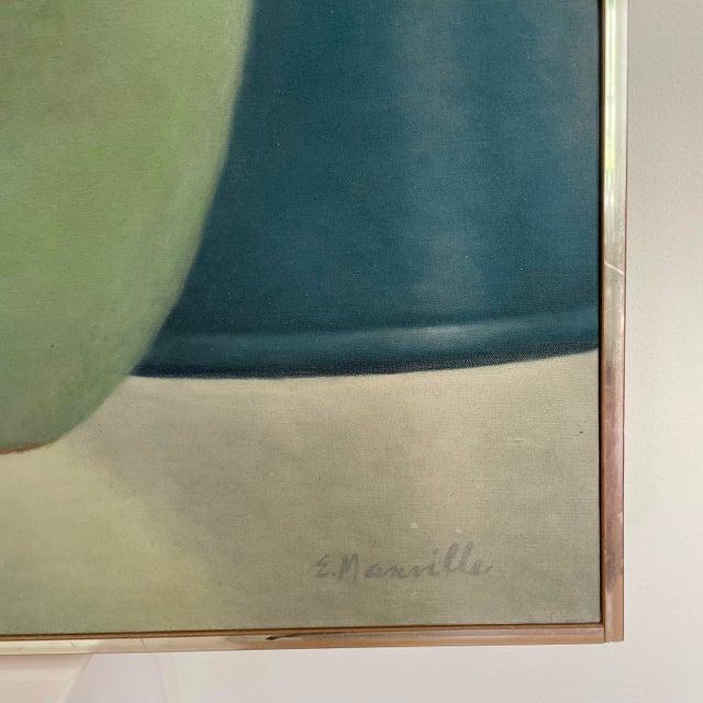 A oil painting by Elise Manville. The 1970’s painting features a colorful still life in the photo realism style. This...