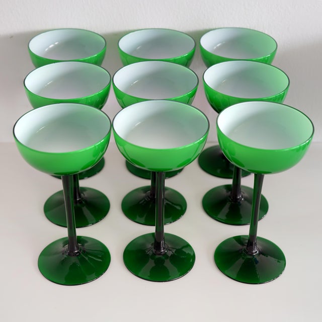 1960s Carlo Moretti Italian Green Cased Glasses- Set of 36 For Sale - Image 9 of 15