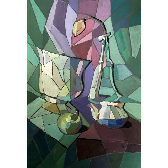 Gouache Painting Table in the Kitchen Unknown Artist For Sale