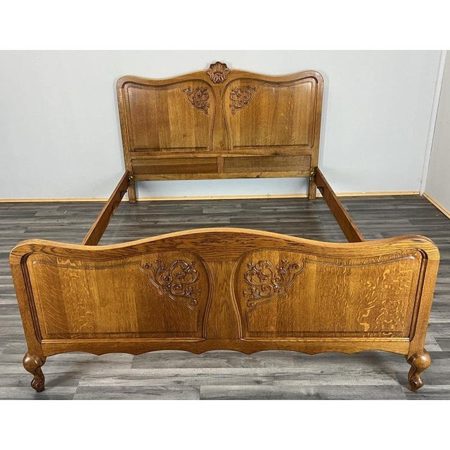 Vintage French Louis XVI Double Bed Frame in Oak For Sale - Image 11 of 11