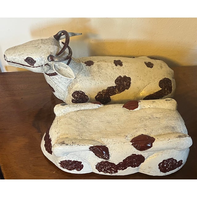 Antique Chinese Paint Decorated Metal Spotted Cow Box For Sale - Image 10 of 12