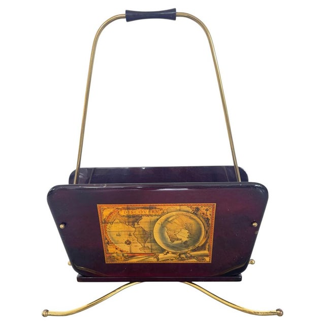 Mid-Century Italian Magazine Rack with Handle in the style of Gio Ponti, 1950s For Sale - Image 6 of 11