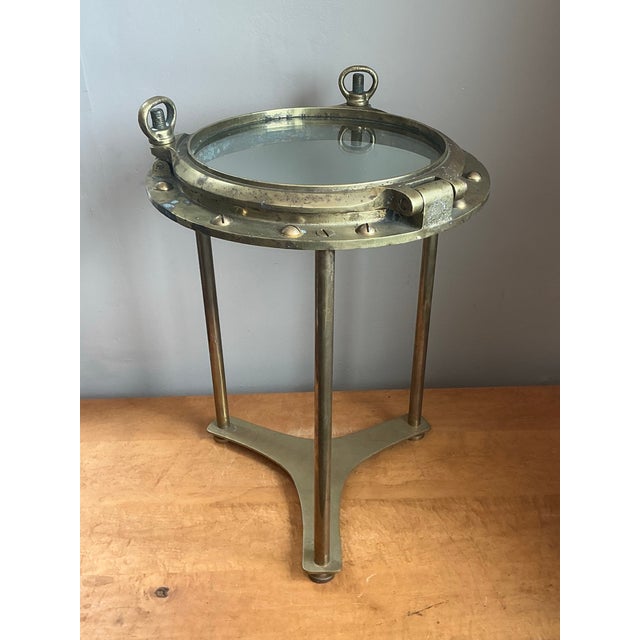 Vintage Maritime Brass Porthole Accent Table For Sale - Image 11 of 12