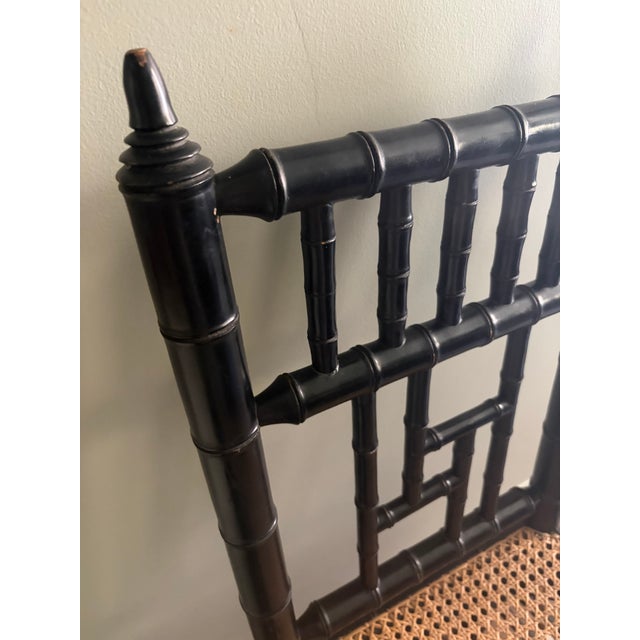 Ornamental & Decorative Materials Late 20th Century Black Faux Bamboo Chinoiserie Cane Accent Chair For Sale - Image 7 of 10