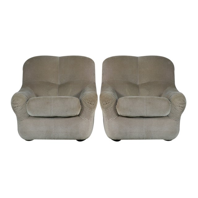 Set of Space Age Armchairs in Beige Ribbed Velvet. France, 1970s For Sale