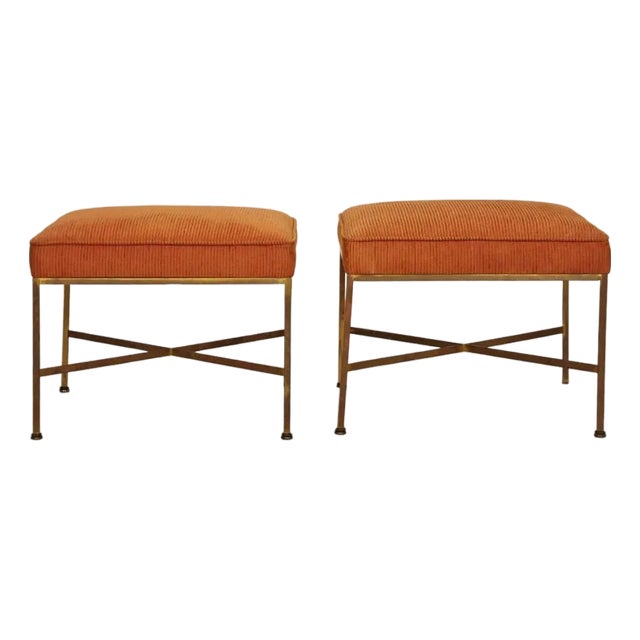 Paul McCobb Brass X-Base Ottomans C 1950s, Pair of For Sale