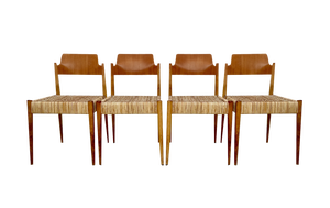 German Beech and Wicker SE 119 Dining Chairs by Egon Eiermann for Wilde + Spieth, 1950s, Set of 4
