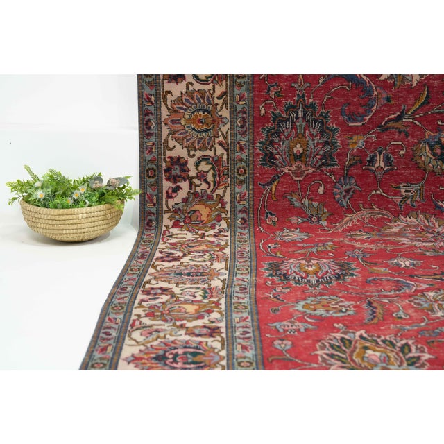 1970s 1970s Vintage Persian Handmade Wool 10x13 Red Area Rug For Sale - Image 5 of 11