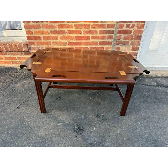 Vintage Baker Furniture Chippendale Style Mahogany Butler Tray Coffee Table High Quality Mahogany Construction, Carved...